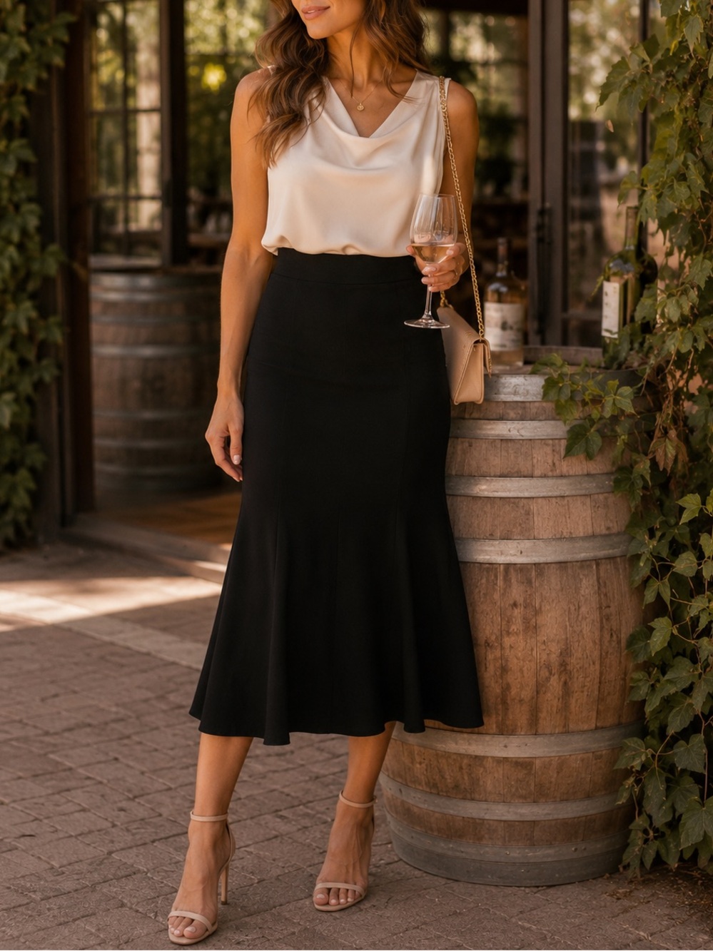 Nygard Collection Black Trumpet Flared Midi Skirt 12 Petite Career Office Event